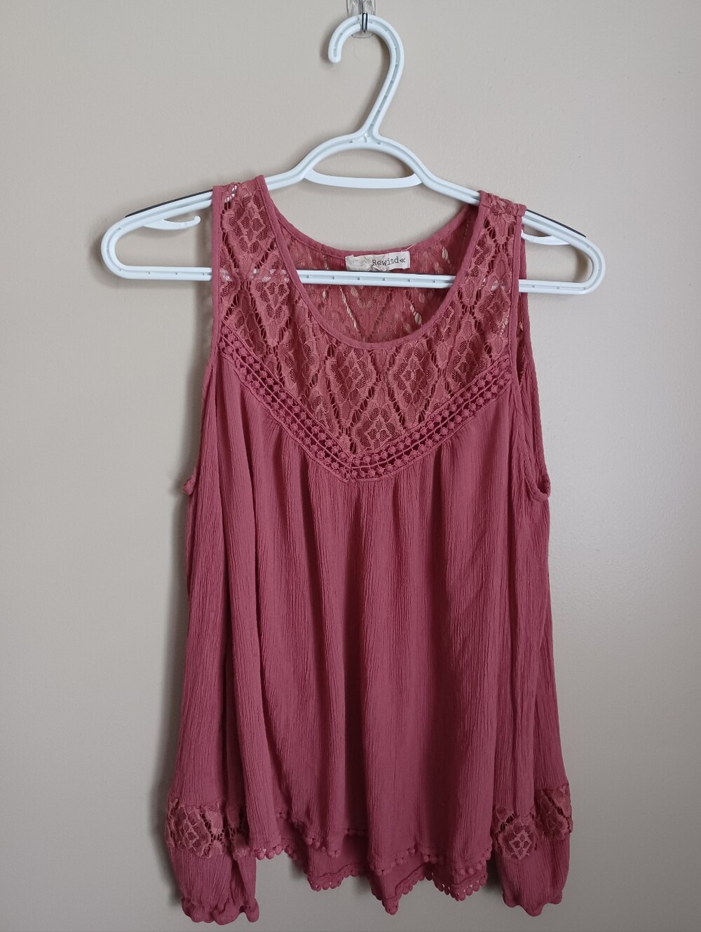 Women's‎ Size XL Rewind Cold Shoulder Long Sleeve Lace Red Blouse Shirt Top